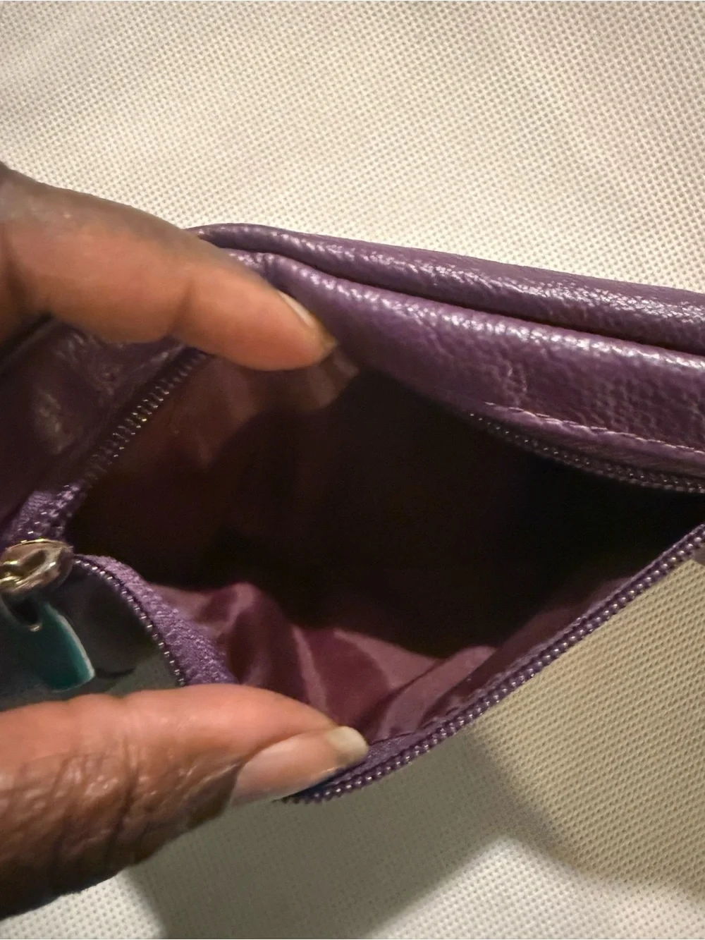Compact Purple Leather Coin Purse with Double Kiss-Lock Compartments